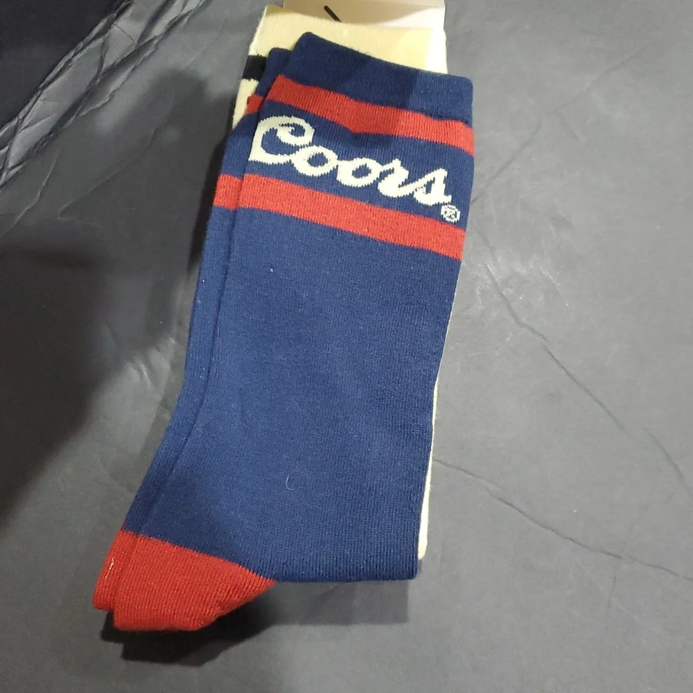 Coors Men's yellow and navy blue crew socks 2pairs fits Men's shoe size 8-12 new